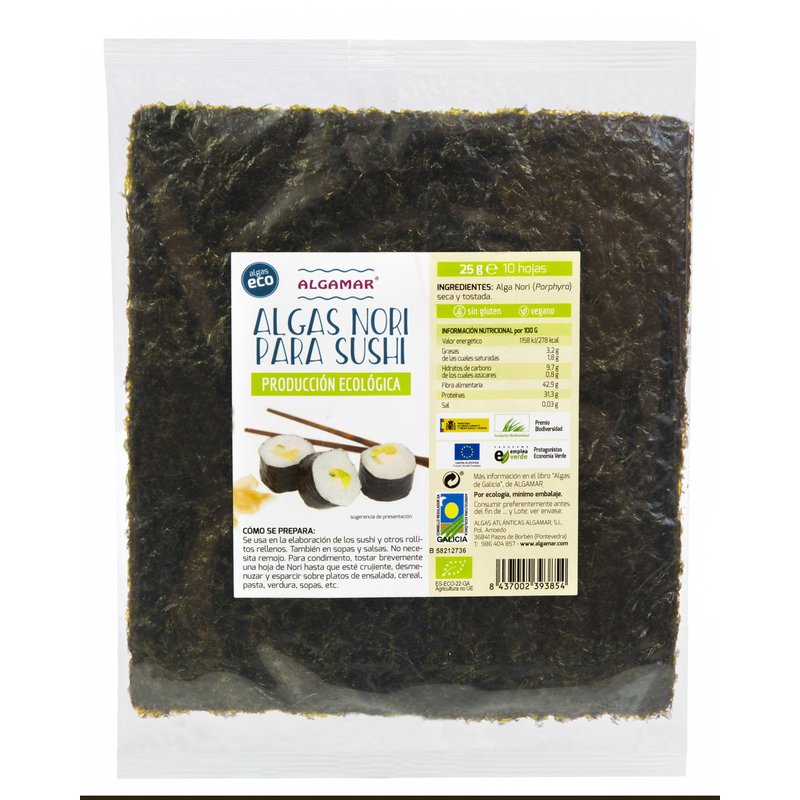 Alge nori pentru sushi bio 10 folii 25g Algamar