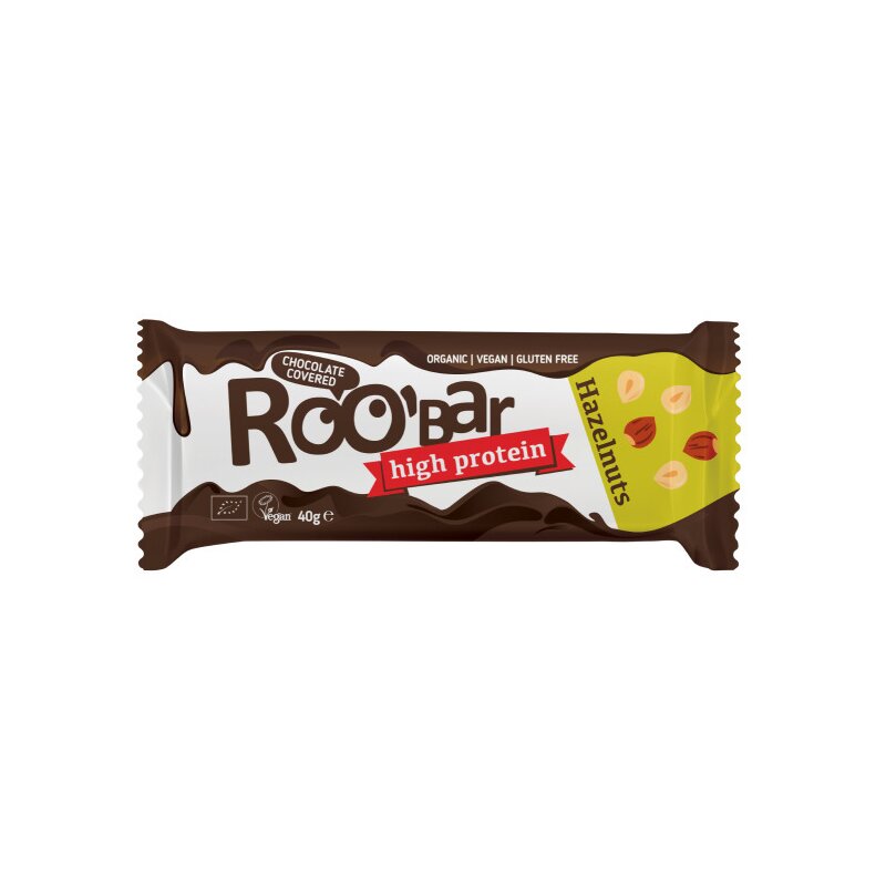 Baton Proteic cu Alune de Padure Invelit in Ciocolata Bio 40g Roobar
