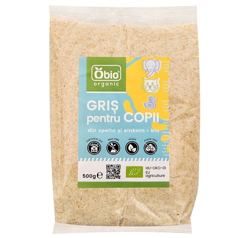 Gris pentru copii din spelta si einkorn bio 500g Obio