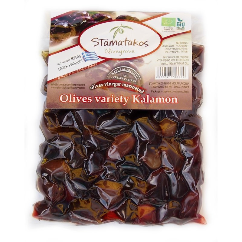 Masline Kalamata vidate marinate in otet bio 250g Stamatakos Olivegrove