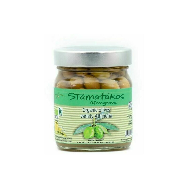 Masline verzi Athinolia cu cimbru si lamaie bio 290g Stamatakos Olivegrove
