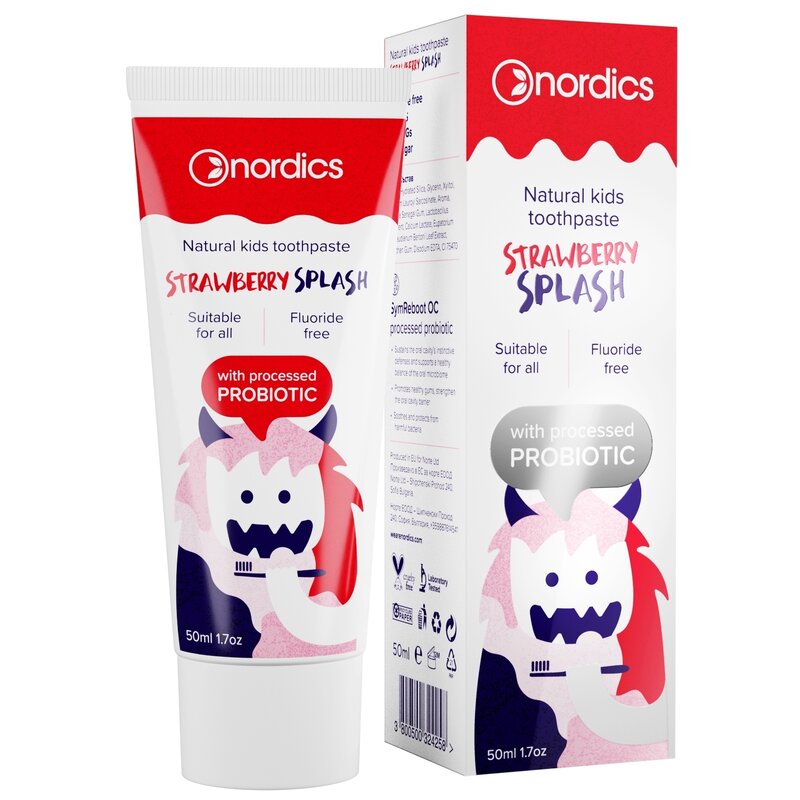 Pasta de Dinti Naturala pentru Copii cu Capsuni si Probiotice 50ml Nordics